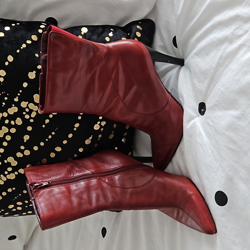 Red leather boots